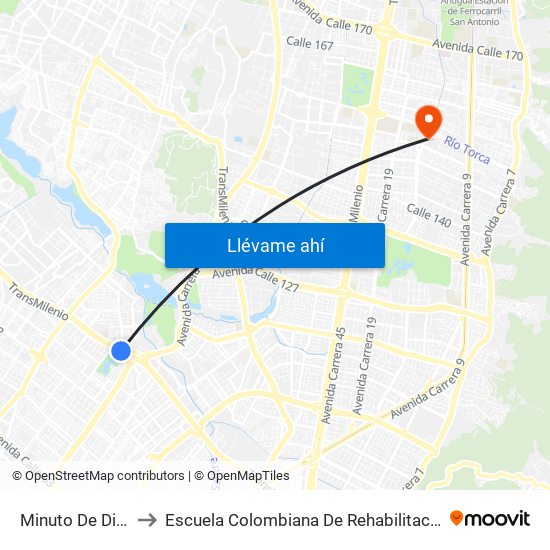 Minuto De Dios to Escuela Colombiana De Rehabilitacion map
