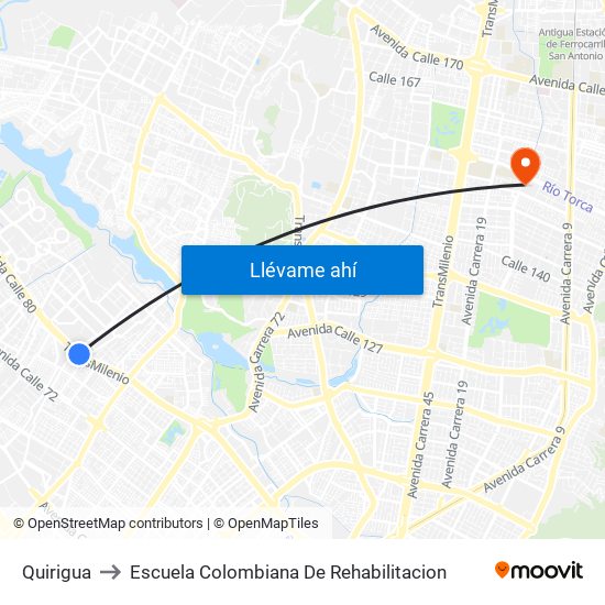 Quirigua to Escuela Colombiana De Rehabilitacion map