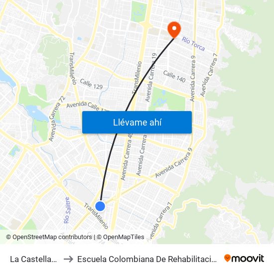 La Castellana to Escuela Colombiana De Rehabilitacion map