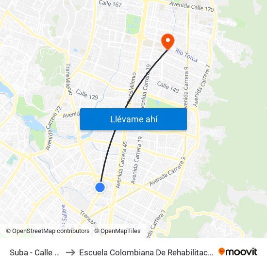 Suba - Calle 95 to Escuela Colombiana De Rehabilitacion map