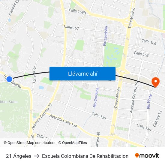 21 Ángeles to Escuela Colombiana De Rehabilitacion map