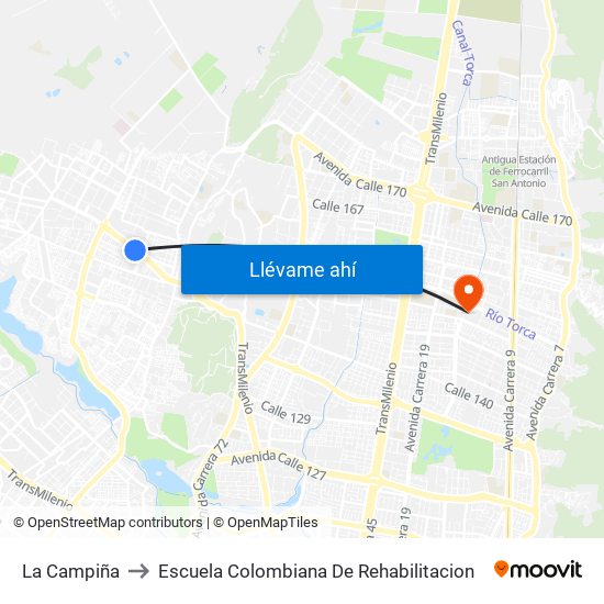 La Campiña to Escuela Colombiana De Rehabilitacion map