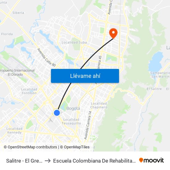 Salitre - El Greco to Escuela Colombiana De Rehabilitacion map