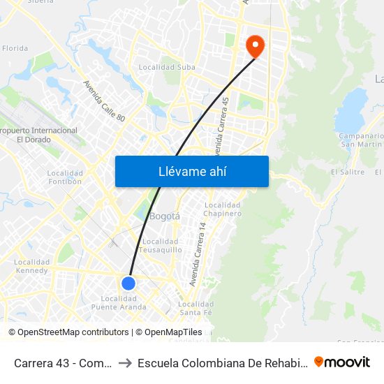 Carrera 43 - Comapan to Escuela Colombiana De Rehabilitacion map