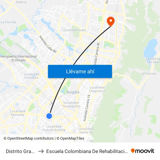 Distrito Grafiti to Escuela Colombiana De Rehabilitacion map