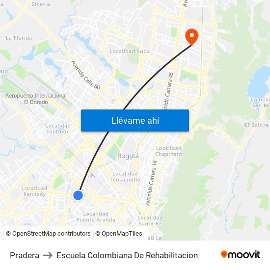 Pradera to Escuela Colombiana De Rehabilitacion map