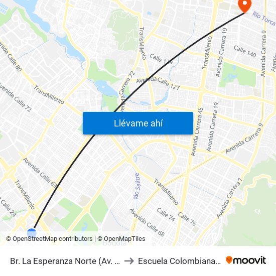 Br. La Esperanza Norte (Av. La Esperanza - Kr 69d) to Escuela Colombiana De Rehabilitacion map