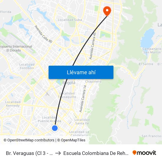 Br. Veraguas (Cl 3 - Kr 29a) to Escuela Colombiana De Rehabilitacion map