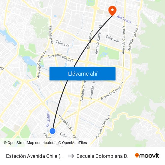 Estación Avenida Chile (Av. NQS - Cl 71c) to Escuela Colombiana De Rehabilitacion map