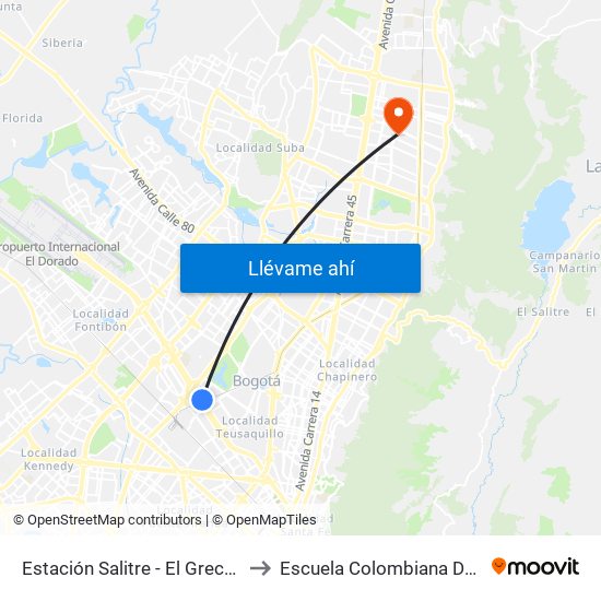 Estación Salitre - El Greco (Ac 26 - Ak 68) to Escuela Colombiana De Rehabilitacion map