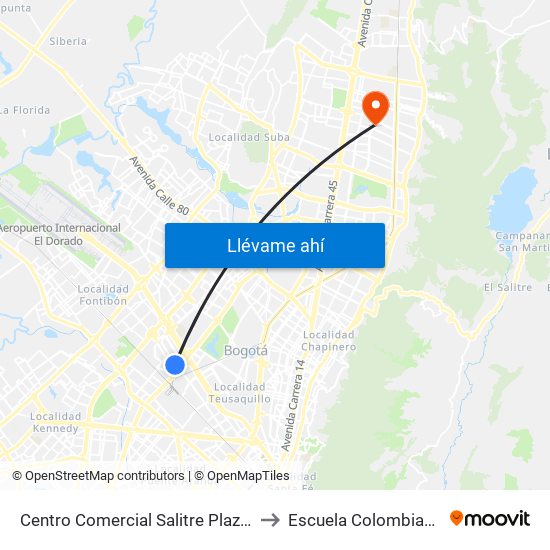 Centro Comercial Salitre Plaza (Av. La Esperanza - Kr 68a) to Escuela Colombiana De Rehabilitacion map