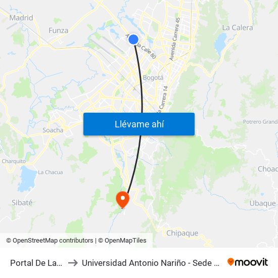 Portal De La 80 to Universidad Antonio Nariño - Sede Usme map