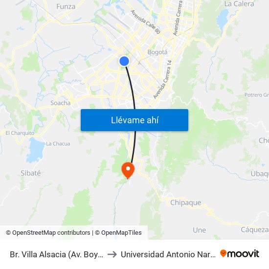 Br. Villa Alsacia (Av. Boyacá - Cl 12a) (A) to Universidad Antonio Nariño - Sede Usme map