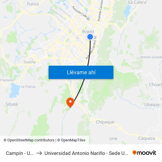 Campín - Uan to Universidad Antonio Nariño - Sede Usme map