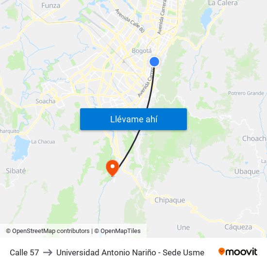 Calle 57 to Universidad Antonio Nariño - Sede Usme map