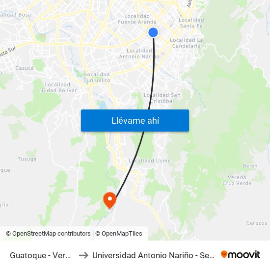 Guatoque - Veraguas to Universidad Antonio Nariño - Sede Usme map