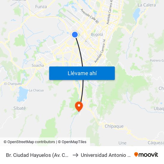 Br. Ciudad Hayuelos (Av. Centenario - Av. C. De Cali) to Universidad Antonio Nariño - Sede Usme map