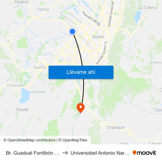 Br. Guadual Fontibón (Cl 17 - Kr 96h) to Universidad Antonio Nariño - Sede Usme map