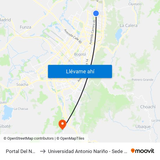 Portal Del Norte to Universidad Antonio Nariño - Sede Usme map