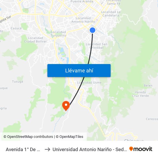 Avenida 1° De Mayo to Universidad Antonio Nariño - Sede Usme map