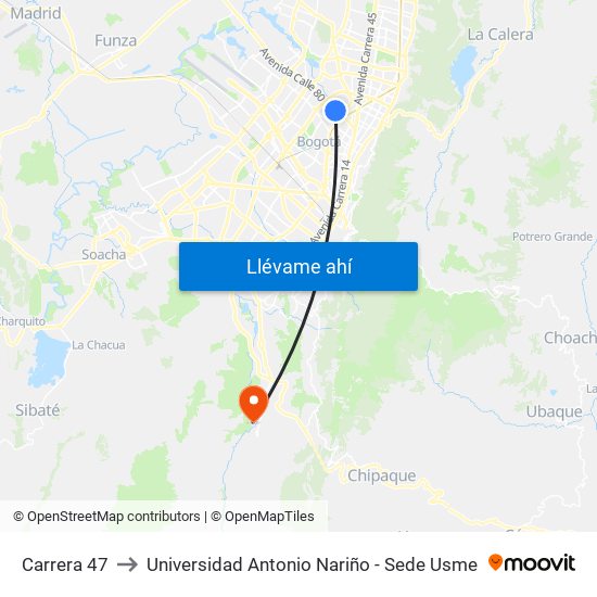 Carrera 47 to Universidad Antonio Nariño - Sede Usme map