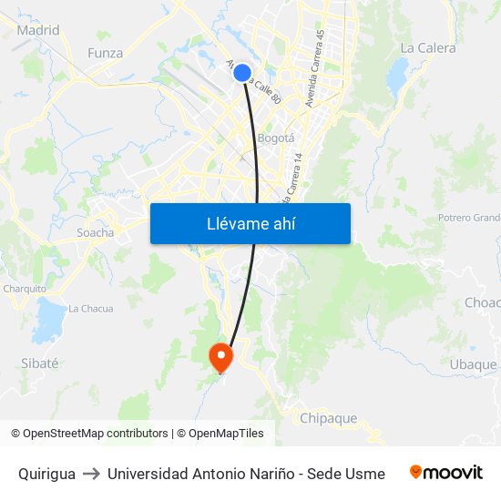Quirigua to Universidad Antonio Nariño - Sede Usme map