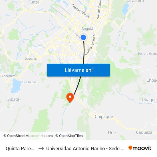 Quinta Paredes to Universidad Antonio Nariño - Sede Usme map