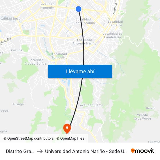 Distrito Grafiti to Universidad Antonio Nariño - Sede Usme map