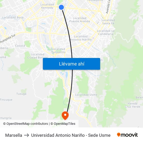Marsella to Universidad Antonio Nariño - Sede Usme map