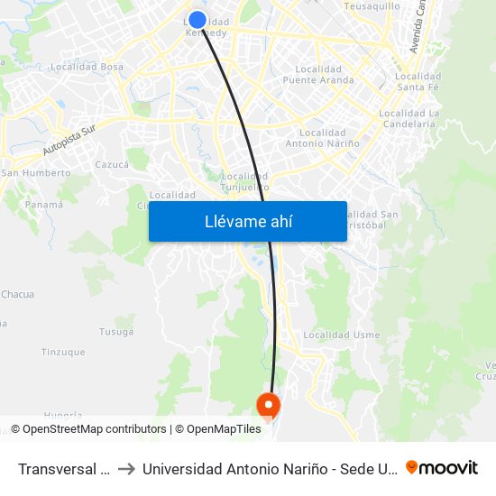 Transversal 86 to Universidad Antonio Nariño - Sede Usme map