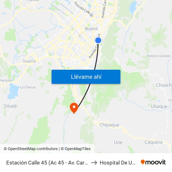 Estación Calle 45 (Ac 45 - Av. Caracas) to Hospital De Usme map
