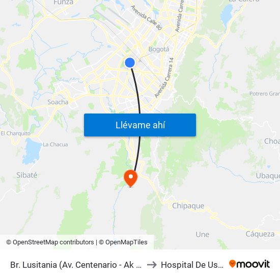 Br. Lusitania (Av. Centenario - Ak 68d) to Hospital De Usme map