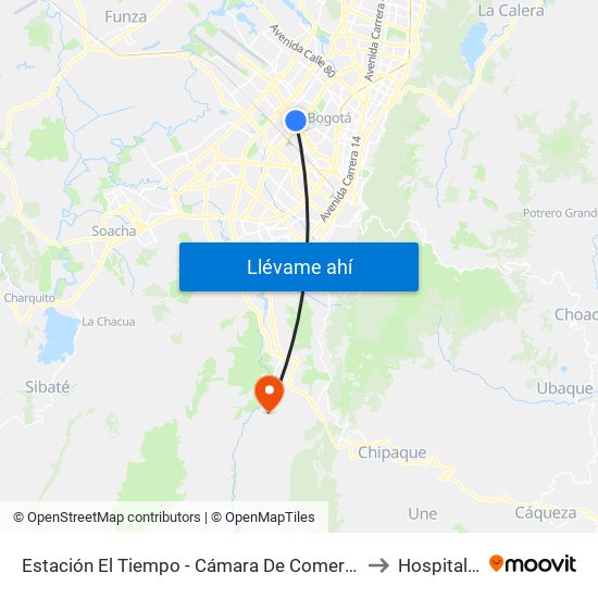 Estación El Tiempo - Cámara De Comercio De Bogotá (Ac 26 - Kr 68b Bis) to Hospital De Usme map