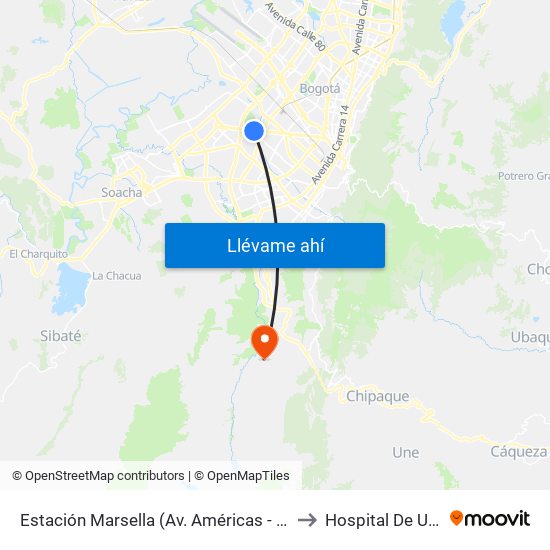 Estación Marsella (Av. Américas - Kr 69b) to Hospital De Usme map