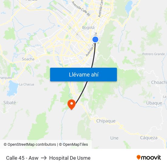 Calle 45 - Asw to Hospital De Usme map