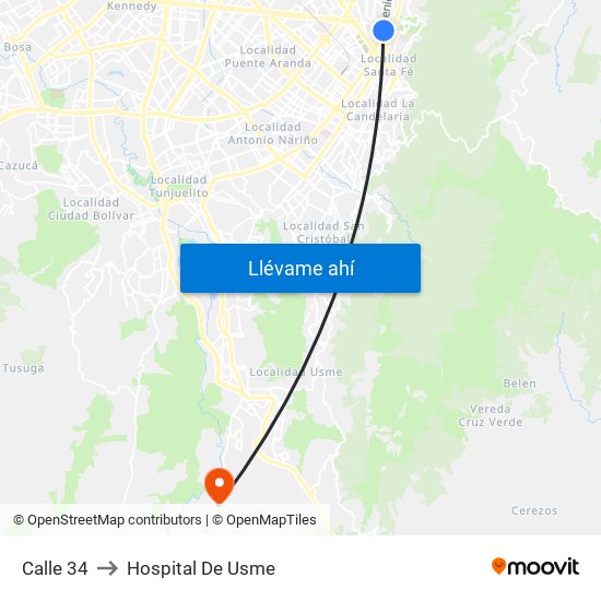 Calle 34 to Hospital De Usme map