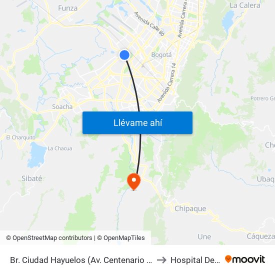Br. Ciudad Hayuelos (Av. Centenario - Av. C. De Cali) to Hospital De Usme map
