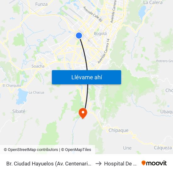 Br. Ciudad Hayuelos (Av. Centenario - Kr 78g) to Hospital De Usme map