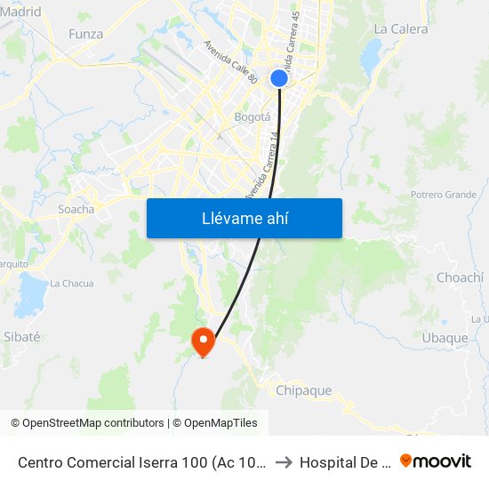 Centro Comercial Iserra 100 (Ac 100 - Kr 54) (B) to Hospital De Usme map