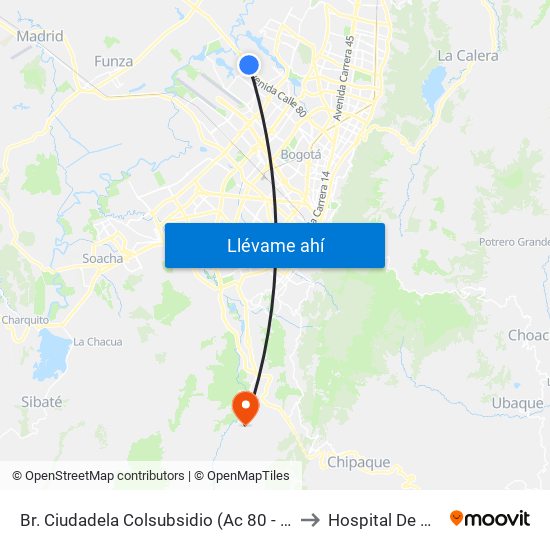 Br. Ciudadela Colsubsidio (Ac 80 - Kr 112a) to Hospital De Usme map