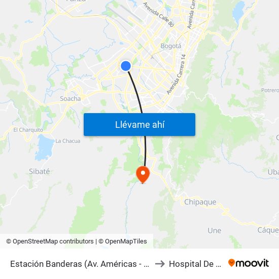 Estación Banderas (Av. Américas - Kr 78a) (A) to Hospital De Usme map