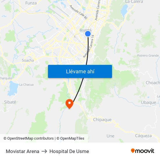 Movistar Arena to Hospital De Usme map