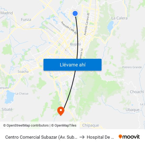 Centro Comercial Subazar (Av. Suba - Kr 91) to Hospital De Usme map