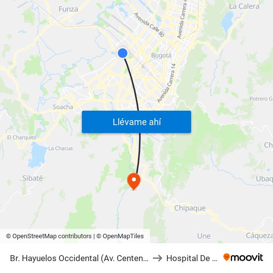 Br. Hayuelos Occidental (Av. Centenario - Kr 87) to Hospital De Usme map