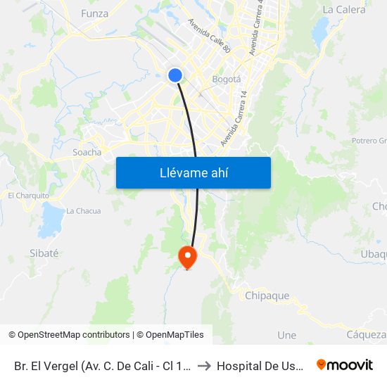 Br. El Vergel (Av. C. De Cali - Cl 18) to Hospital De Usme map