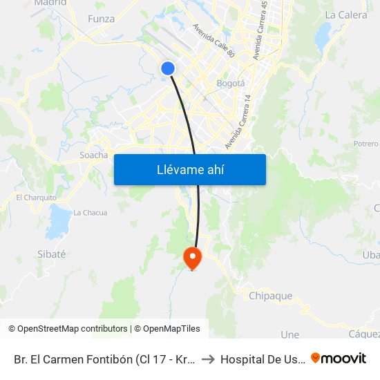 Br. El Carmen Fontibón (Cl 17 - Kr 100) to Hospital De Usme map