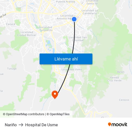 Nariño to Hospital De Usme map