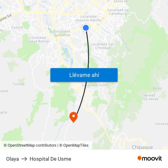 Olaya to Hospital De Usme map