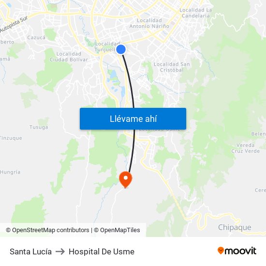 Santa Lucía to Hospital De Usme map
