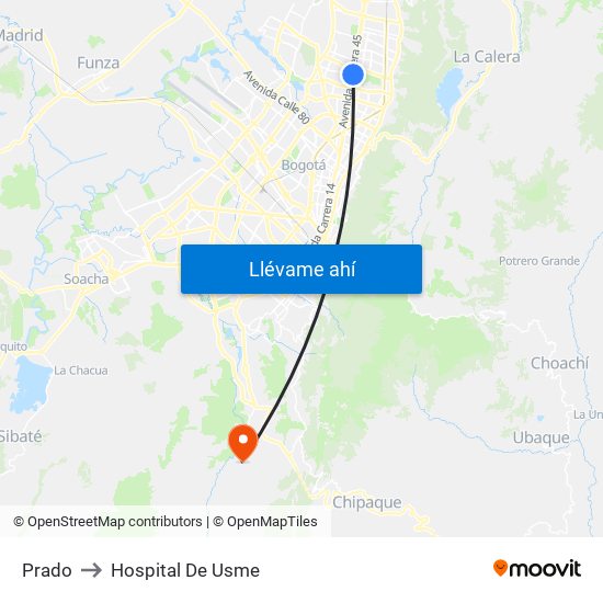 Prado to Hospital De Usme map